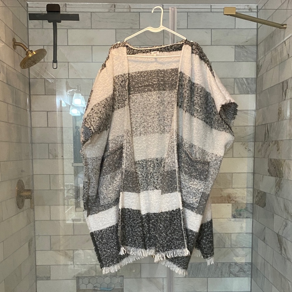 Aerie Gray and White Striped Poncho